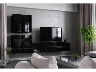 Meblościanka BOXING 8 Biały Połysk/Czarny Połysk