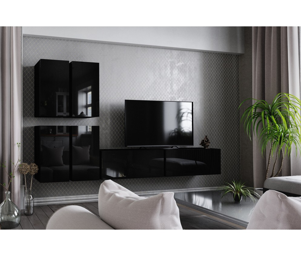 Meblościanka BOXING 8 Biały Połysk/Czarny Połysk