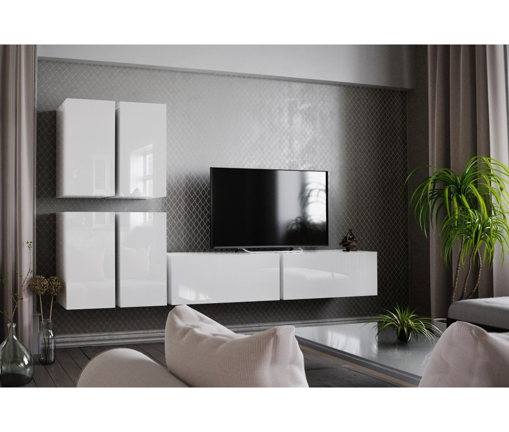 Meblościanka BOXING 8 Biały Połysk/Czarny Połysk