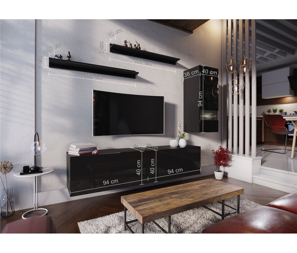 Meblościanka BOXING 10 Biały Połysk/Czarny Połysk