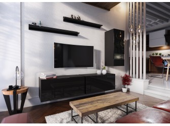 Meblościanka BOXING 10 Biały Połysk/Czarny Połysk