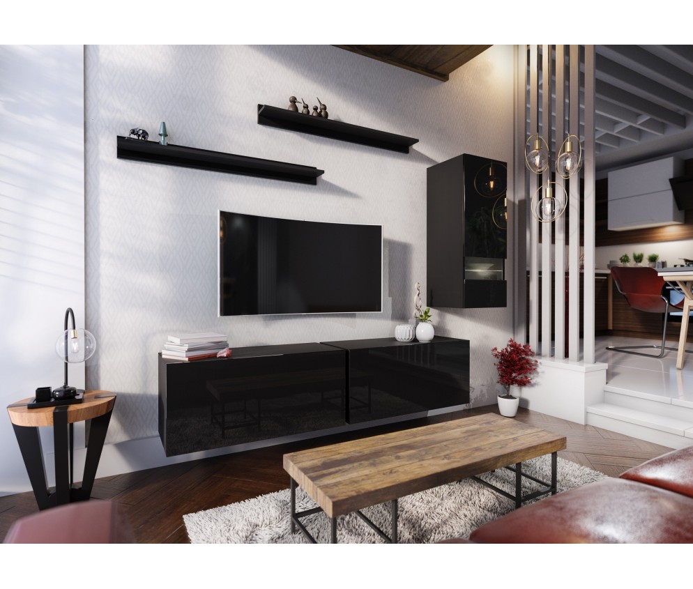 Meblościanka BOXING 10 Biały Połysk/Czarny Połysk