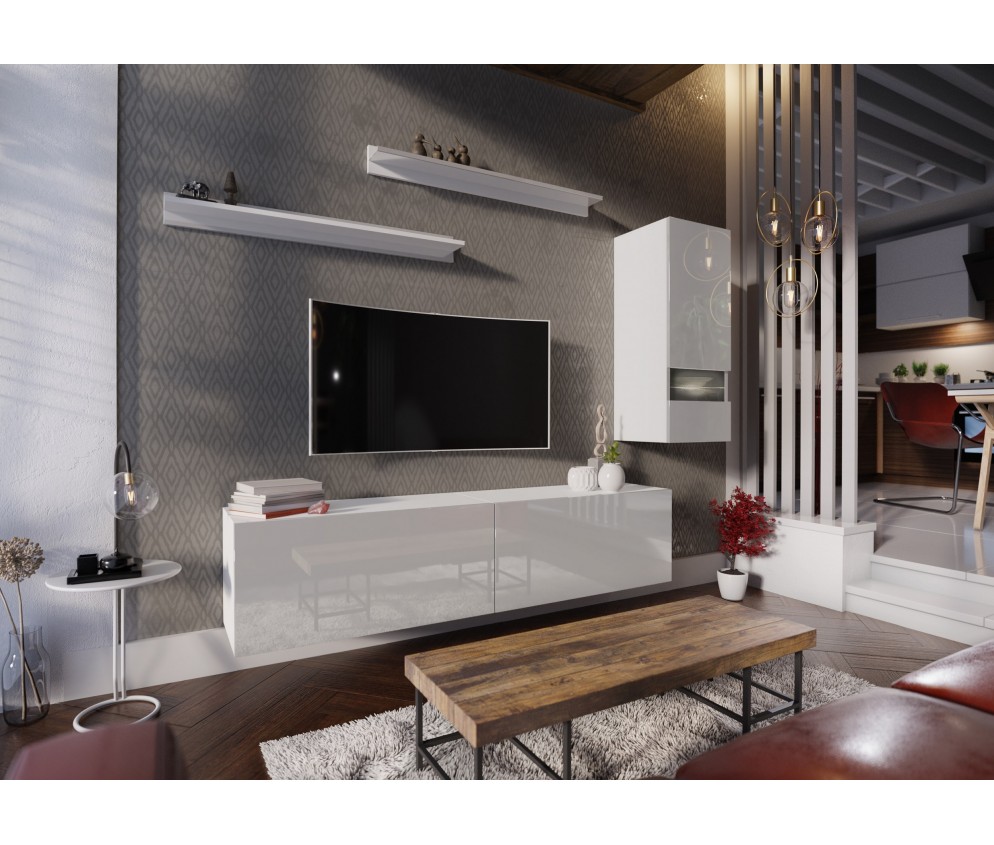 Meblościanka BOXING 10 Biały Połysk/Czarny Połysk