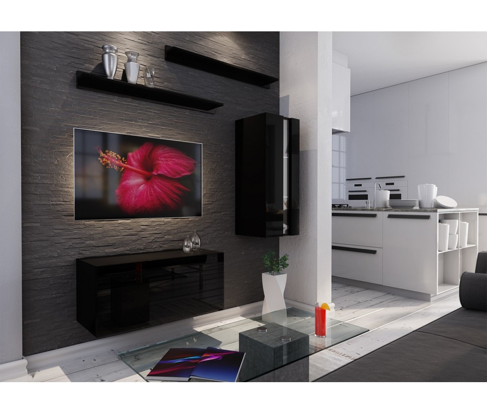 Meblościanka BOXING 11 Biały Połysk/Czarny Połysk