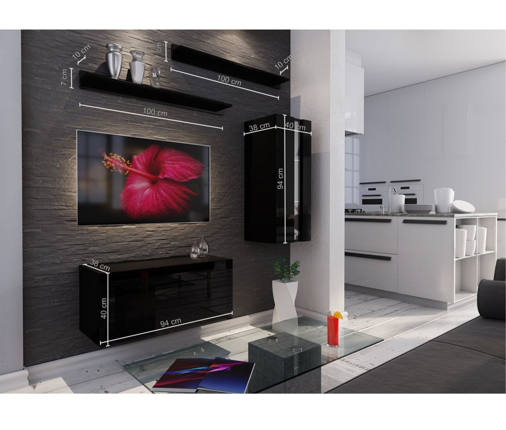 Meblościanka BOXING 11 Biały Połysk/Czarny Połysk