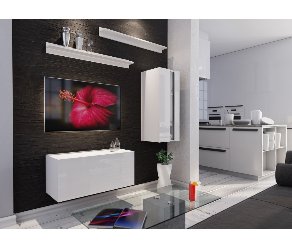 Meblościanka BOXING 11 Biały Połysk/Czarny Połysk