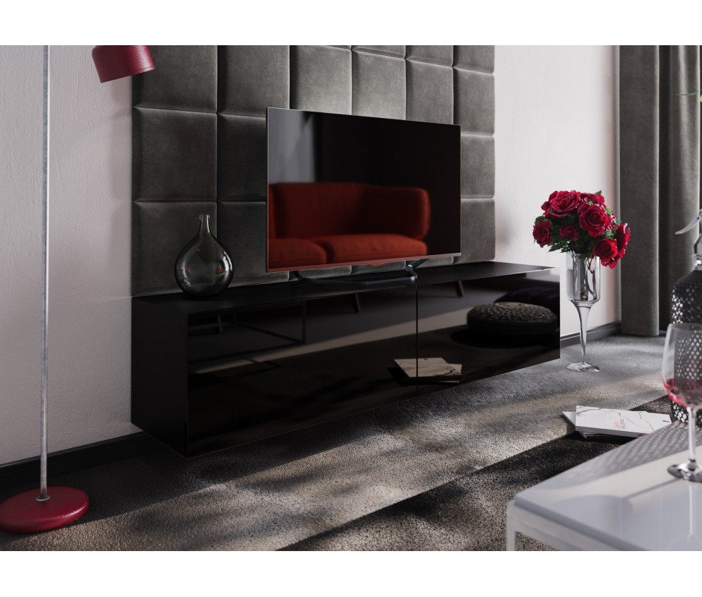 Szafka RTV BOXING 12 Biały Połysk/Czarny Połysk