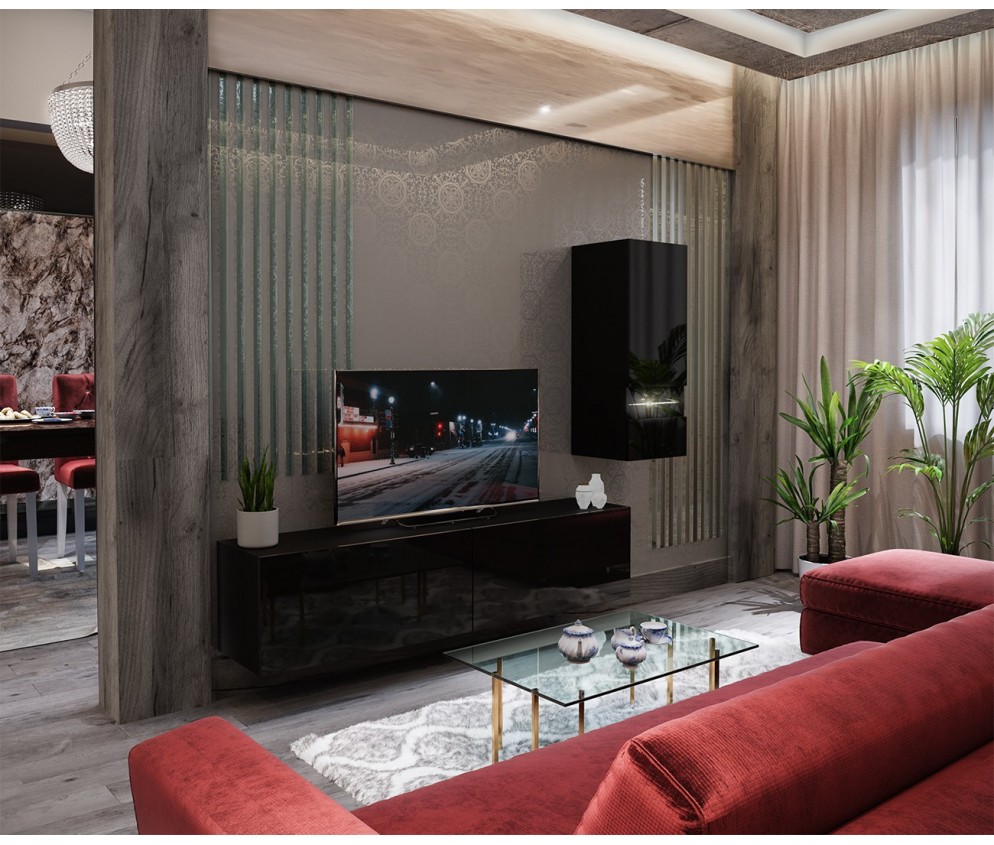 Meblościanka BOXING 15 Biały Połysk/Czarny Połysk