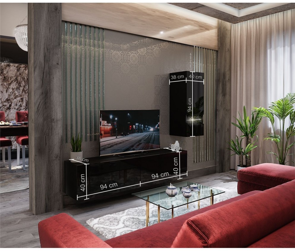 Meblościanka BOXING 15 Biały Połysk/Czarny Połysk