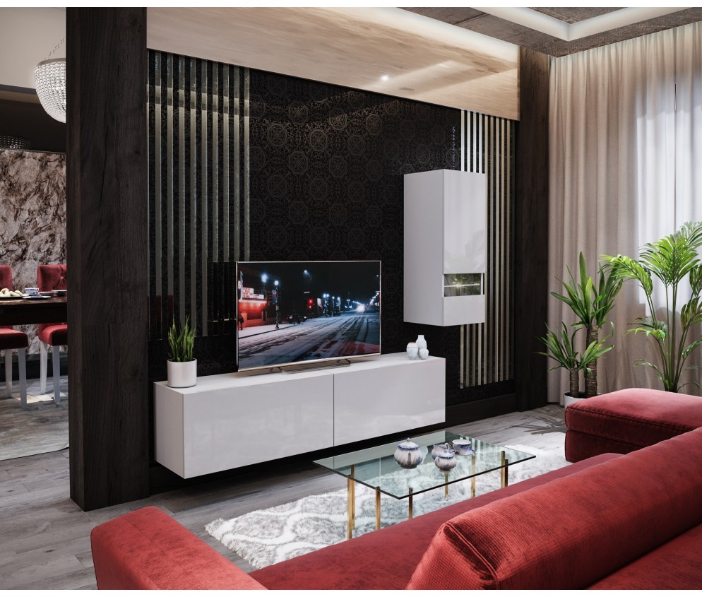 Meblościanka BOXING 15 Biały Połysk/Czarny Połysk