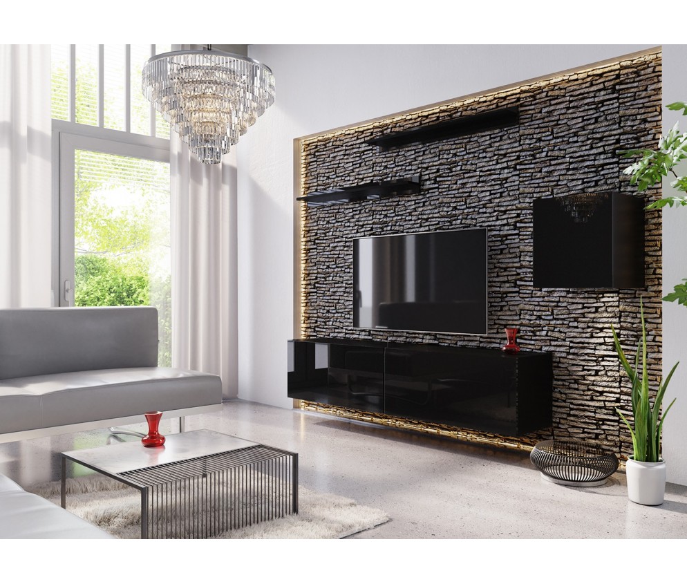 Meblościanka BOXING 16 Biały Połysk/Czarny Połysk