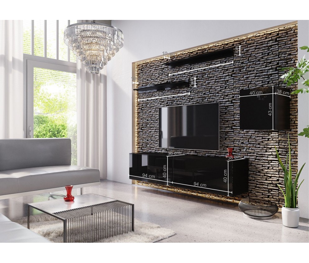 Meblościanka BOXING 16 Biały Połysk/Czarny Połysk