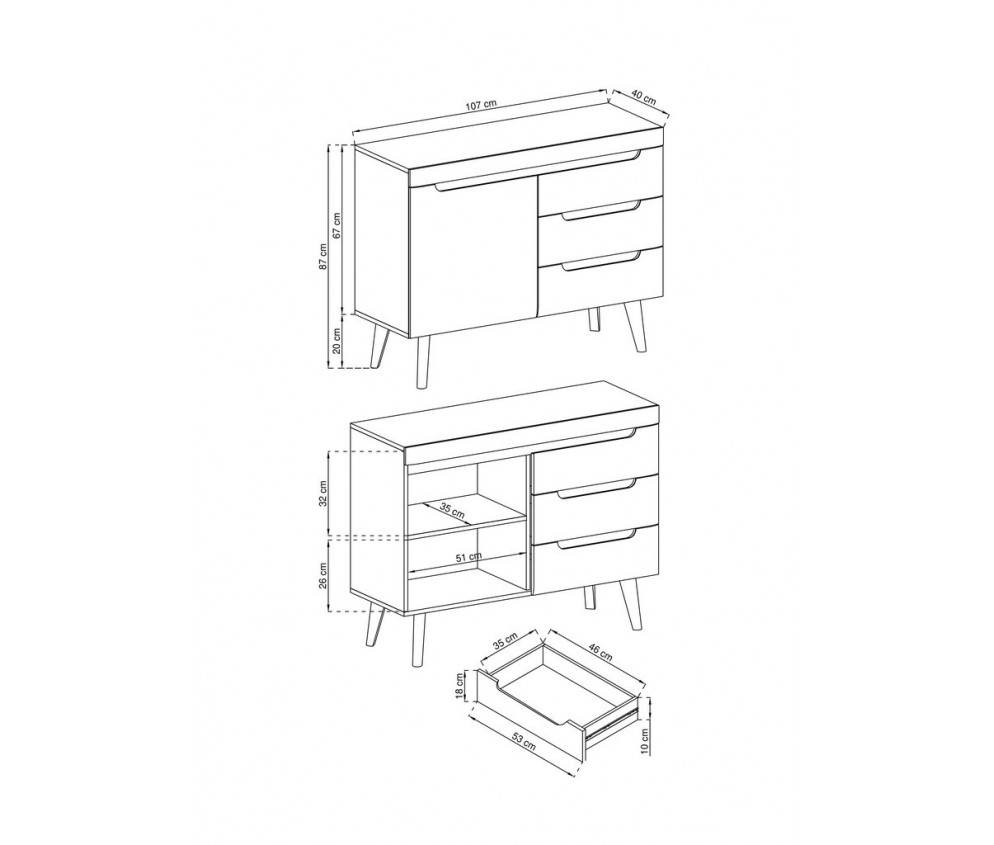 Komoda Norge NKSZ107 Biały Połysk