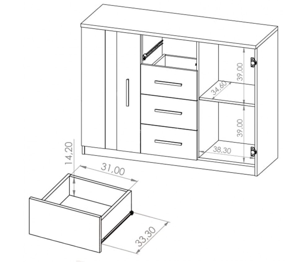 Komoda Lakas K2D4SZ Dąb Artisan