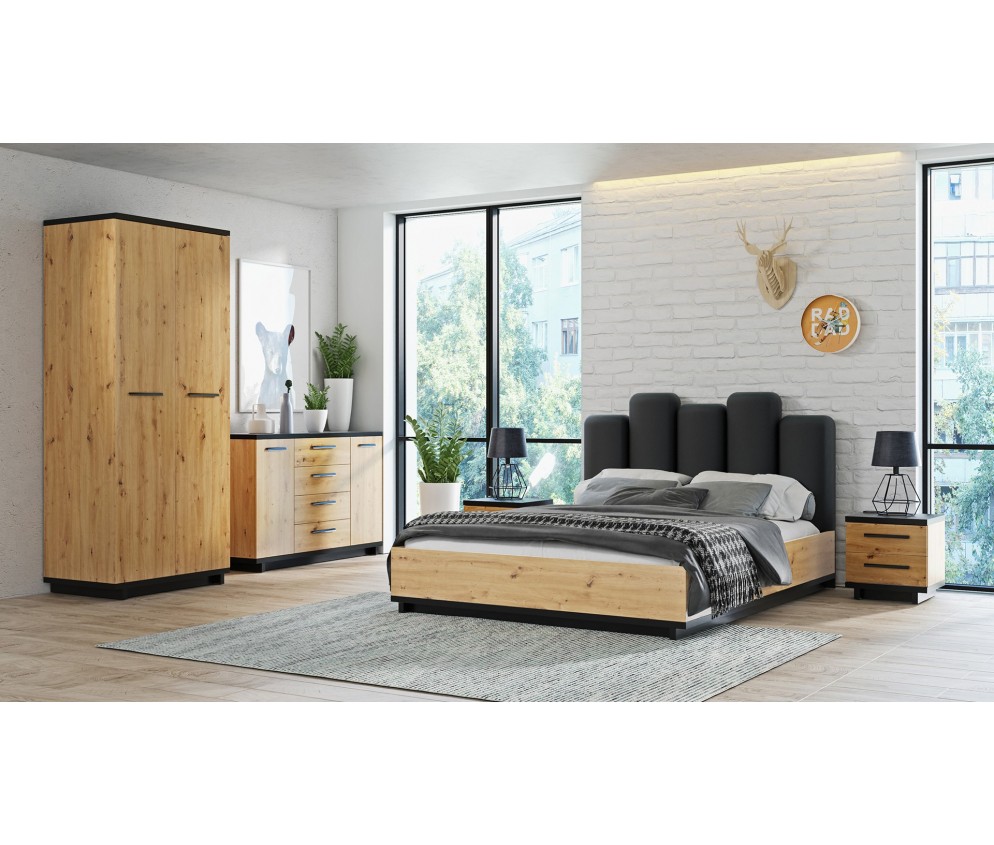 Komoda Ive 4SZ Czarny Mat/Dąb Artisan