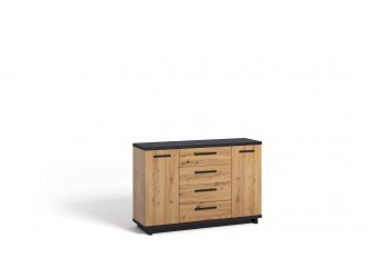 Komoda Ive 2D4SZ Czarny Mat/Dąb Artisan