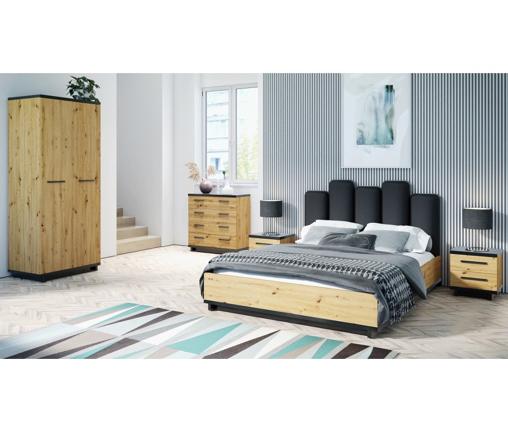 Komoda Ive 2D4SZ Czarny Mat/Dąb Artisan