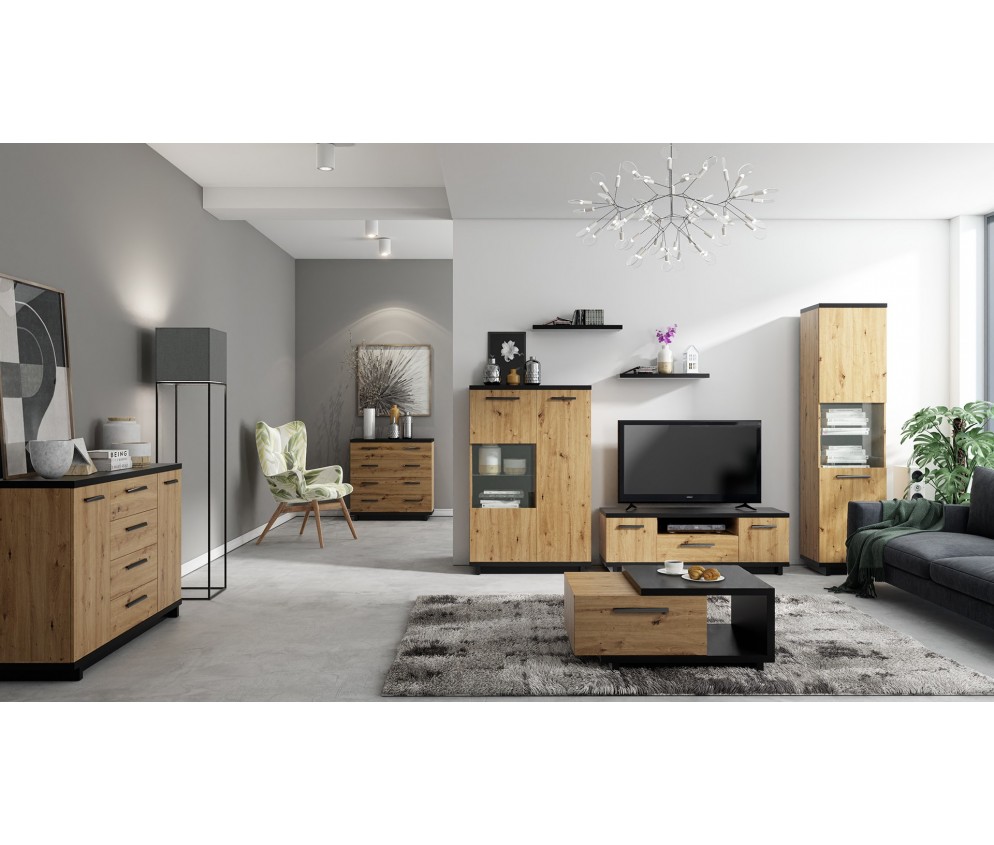 Łóżko Ive 160x200 Czarny Mat/Dąb Artisan