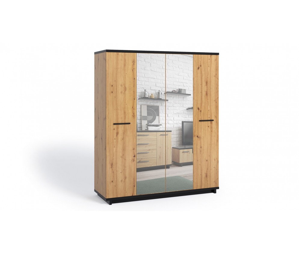 Szafa Ive 4D Czarny Mat/Dąb Artisan