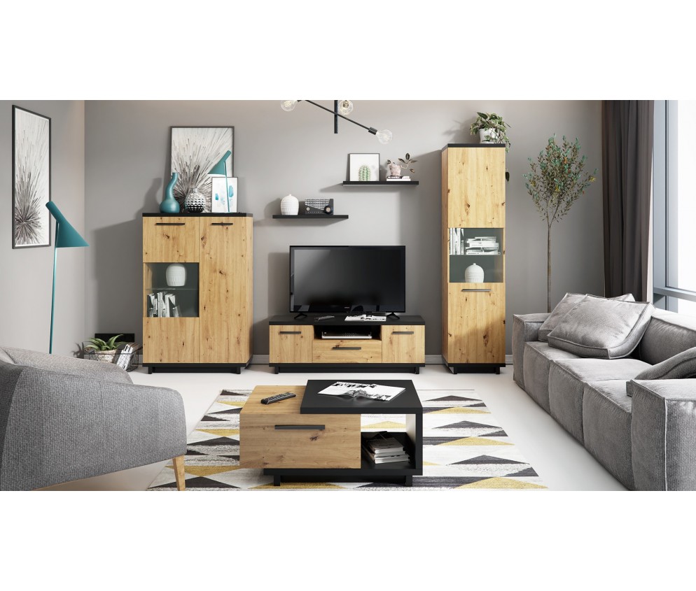 Witryna Ive 90 Czarny Mat/Dąb Artisan