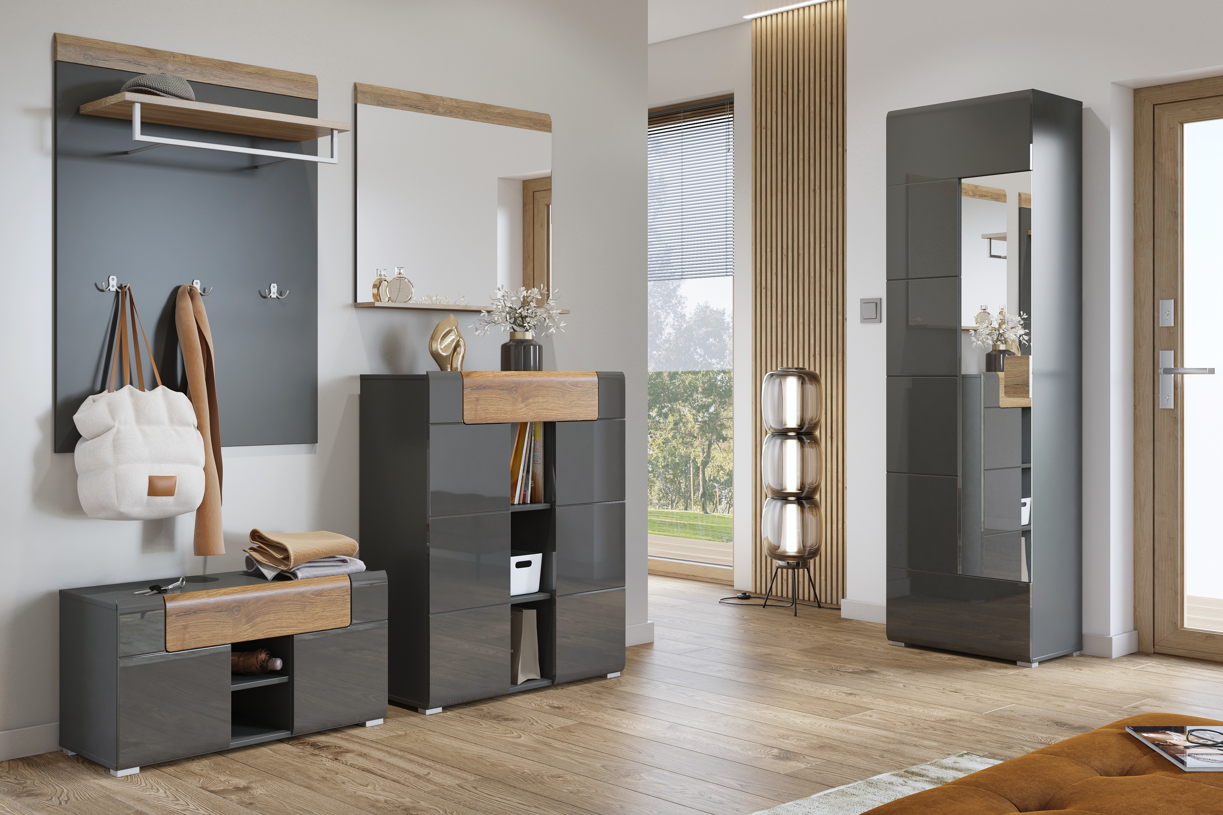 System Tamariso Antracyt Połysk/Dąb Grandson